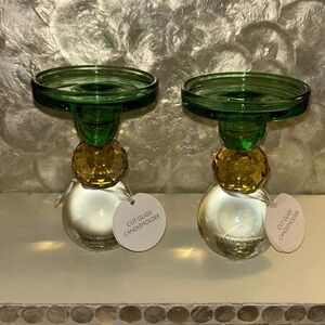 NWT ANTHROPOLOGIE
Cut Glass Candle Holder, Green and Gold